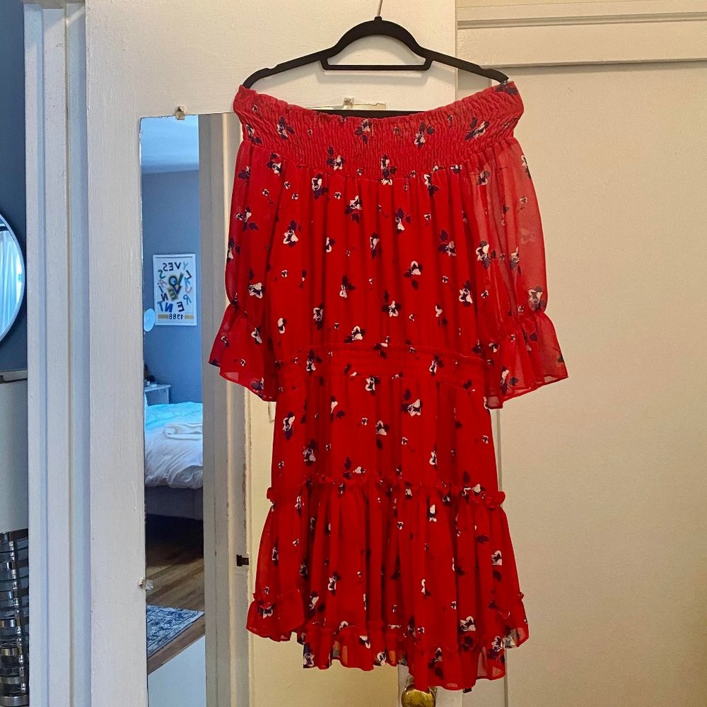 MISA Off The Shoulder Red Floral Dress